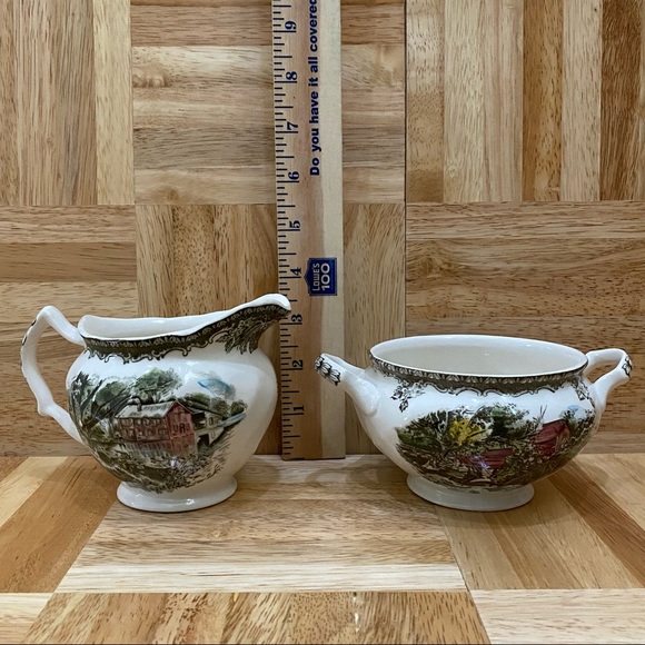 Vintage Johnson Bros The Friendly Village Sugar Bowl (No Lid) & Creamer Set - Picture 6 of 14